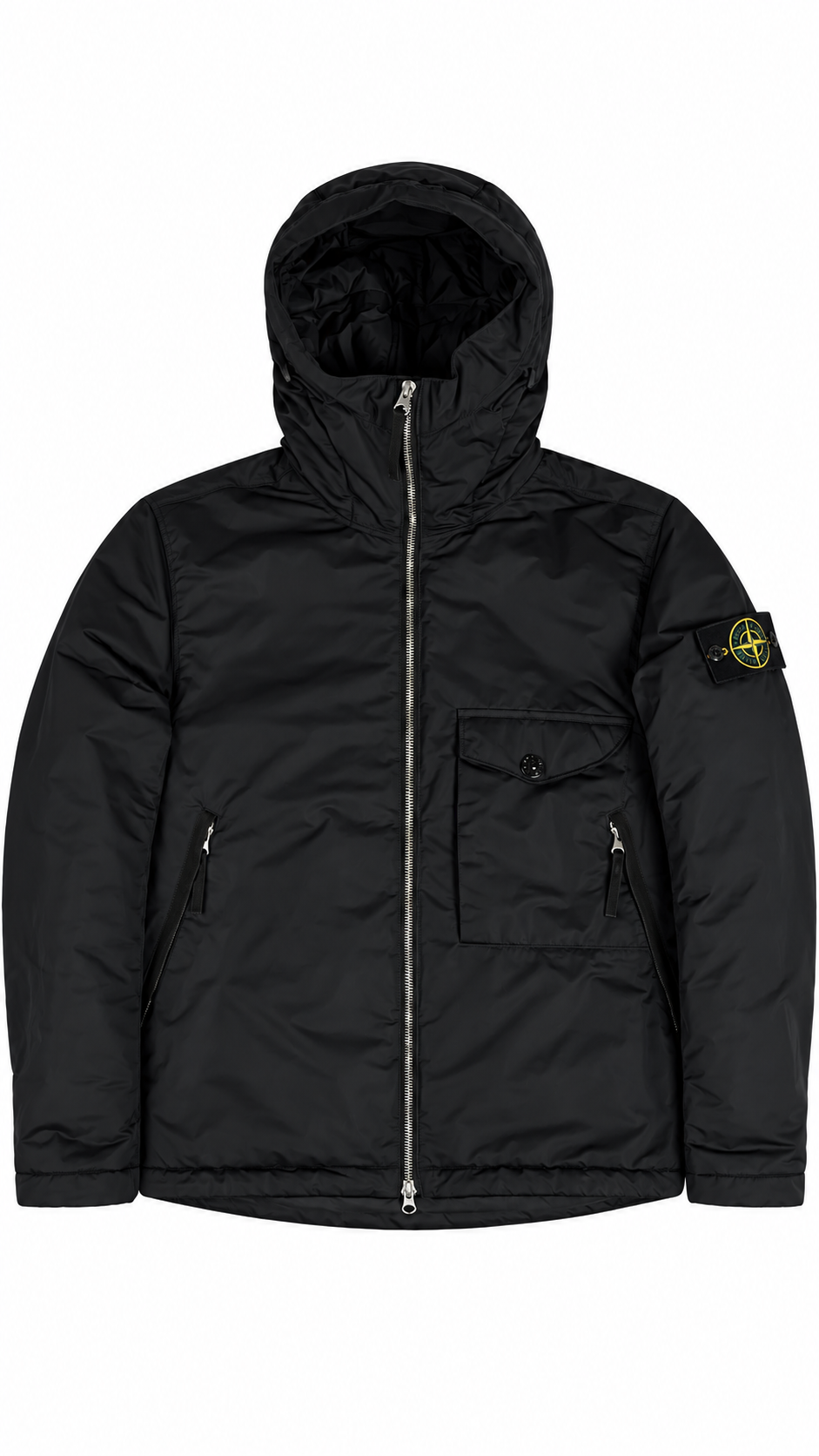 Veste à Capuche Stone Island Hyper Dense Nylon Twill PrimaLoft noir, taille S – vue de face – NB08 Shop