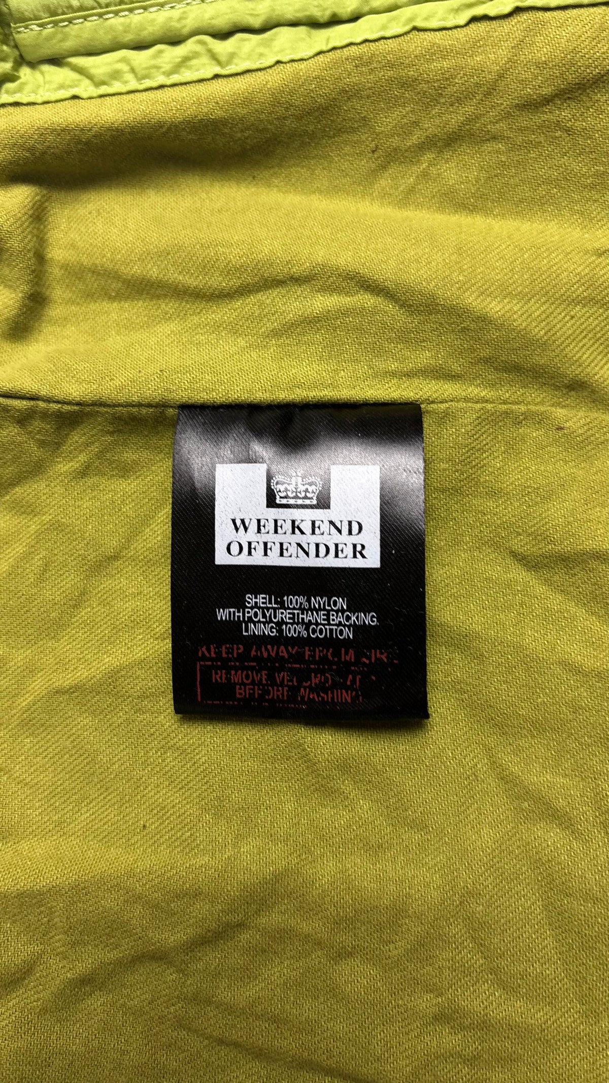 Veste à Capuche Weekend Offender vert, détail étiquettes et finitions — vue 6